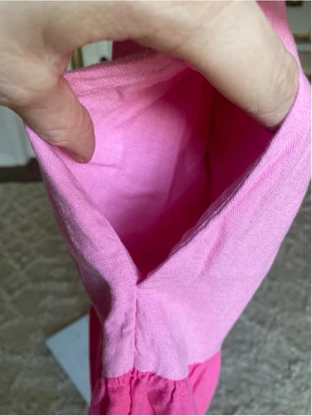 J.Crew Pink‎ Colorblock Linen Dress Ruffle Sleeve Tiered 8 Preppy Quiet Luxury